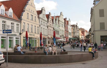 Wismar - Fountain in old town Wismar.